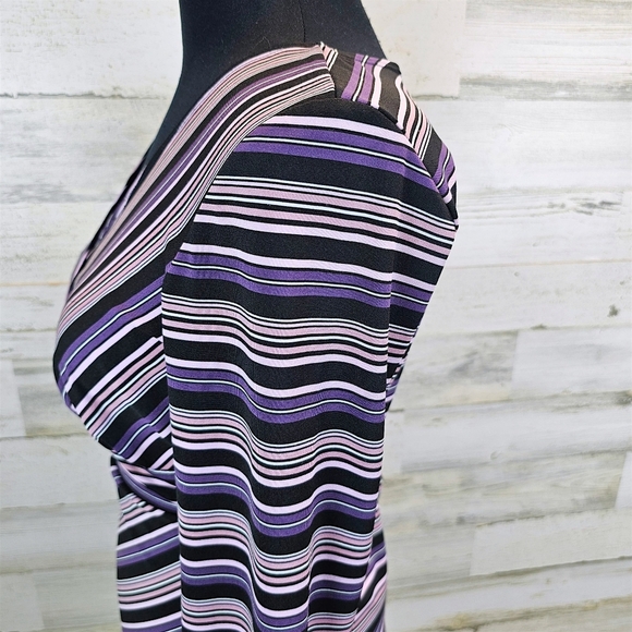 Y2K My Michelle Striped Wrap Top Long Sleeve V-Neck Retro Stretch Blouse Large - Picture 9 of 14